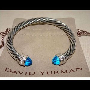 David Yurman 925 Silver Crossover 7mm Blue Topaz & Diamond Cable Bracelet